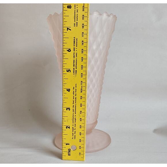 Vintage Indiana Glass Diamond Point Frosted Pink Satin Glass Vase 8" Depression - Picture 7 of 7